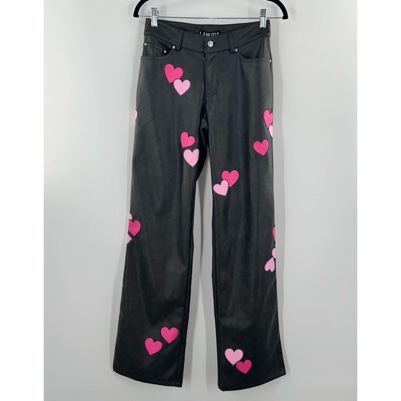 I.AM.GIA NWT Dixxi Pant in Black Faux Leather Heart Patches size Small - Picture 3 of 10